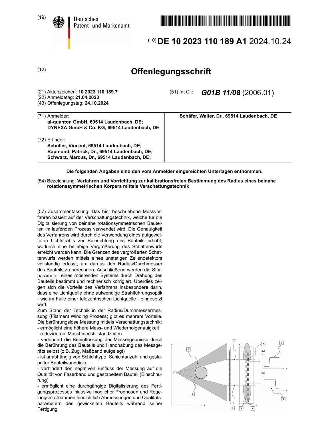 First page of the published application DE 10 2023 110 189 A1